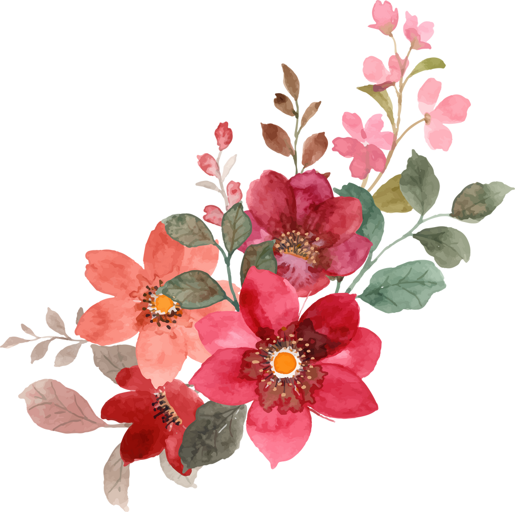 Watercolor Red Flower Bourquet